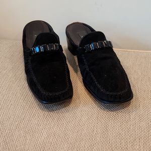 Stuart Weitzman Mules Black Jeweled Suede Size 9 Low Heel Comfy Slip-On Loafers